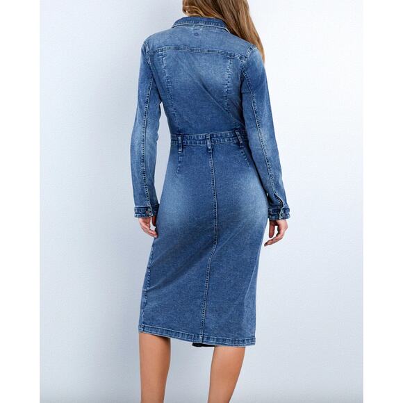 $168 Wash Lab MILLIE Long Sleeve Denim Shirt Dress | Size L -NWT - Picture 3 of 9